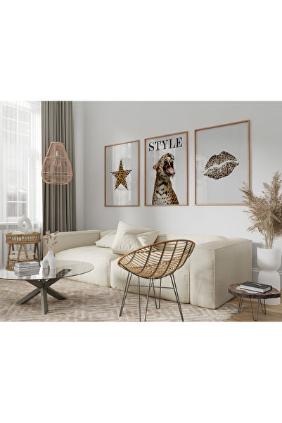 Home 3'lü Lüx Leopar Poster Set, Oturma Odası Dekoru, Salon Dekoru, Mutfak De...