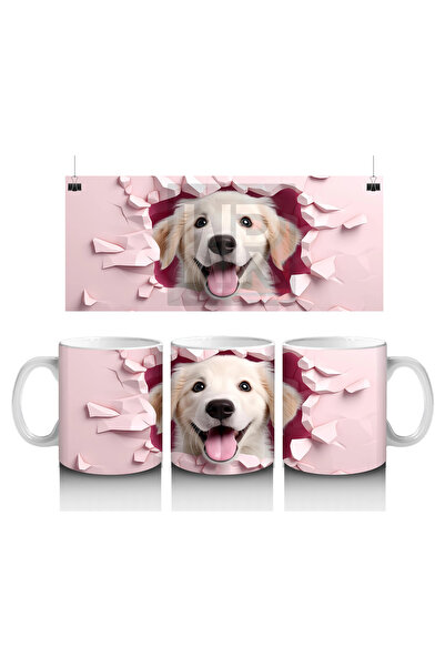 Wisdom Rain كلب أصفر يثقب جدار القلب الوردي - كوب قهوة مطبوع