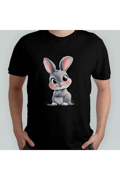 Pixxa Cute Rabbit Unisex 100% Cotton Crew Neck T-Shirt Model 1