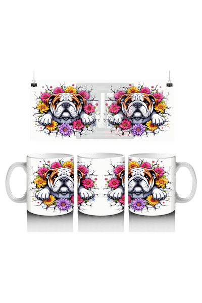 Wisdom Rain رسم توضيحي لكلب البلدغ مزين بتاج الزهور – كوب قهوة مطبوع