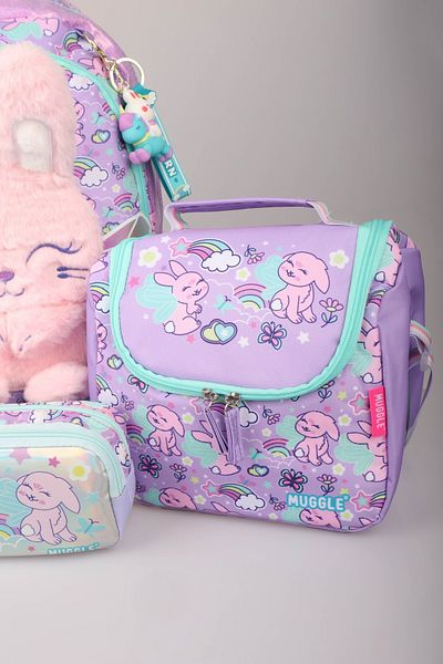 MUGGLE With Dekomus ""Fluffy Bunny Collection" Large Size School Bag, Lunch Bag with Thermoses and Pen Cha