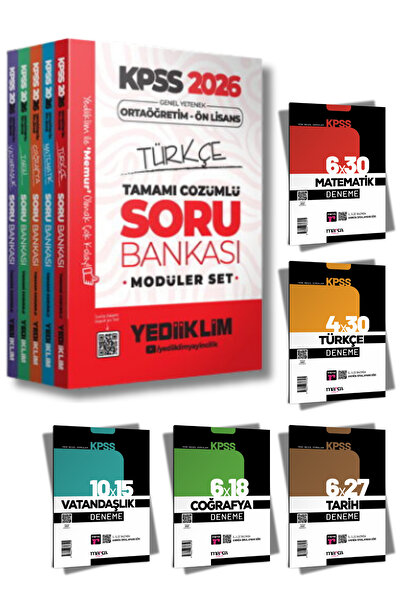 Yediiklim Yayınları 2026 KPSS Ön Lisans Ortaöğretim Genel Kültür Yetenek ve Soru Bankası Modüler Set + 5 Branş Deneme
