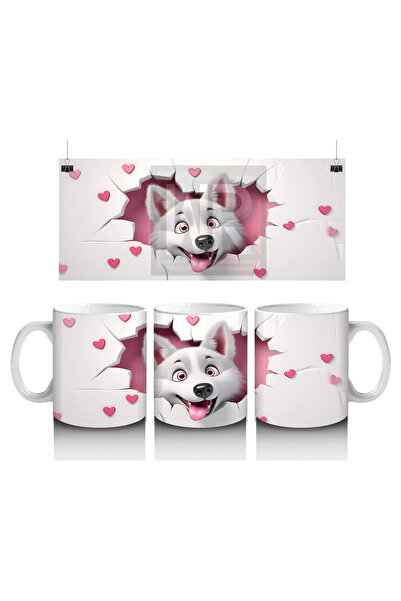 Wisdom Rain ذئب لطيف ينظر من خلال الشق على شكل قلب - كوب قهوة مطبوع