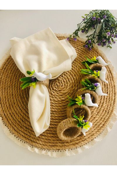 LİMOMİ Porcelain Bird Napkin Ring 6 Pcs