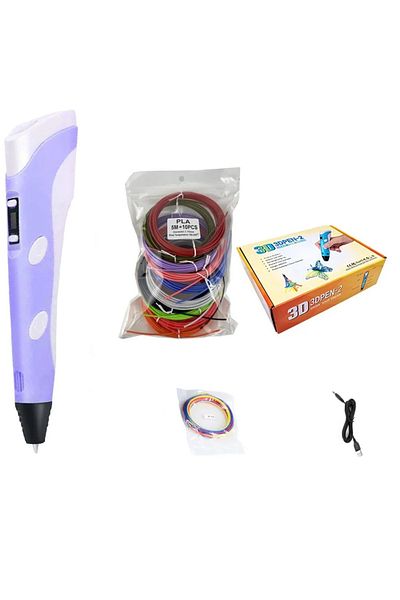 OEM Creion 3D cu afișaj LCD, filament de 50 m inclus, protecție pentru degete + carte de modele - albastru