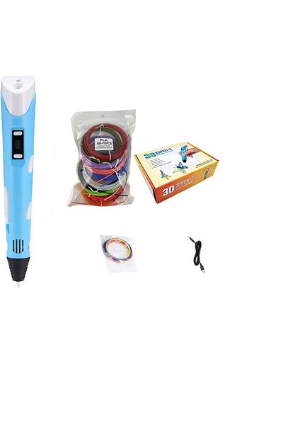 OEM Creion 3D cu afișaj LCD, filament de 50 m inclus, protecție pentru degete + carte de modele - albastru
