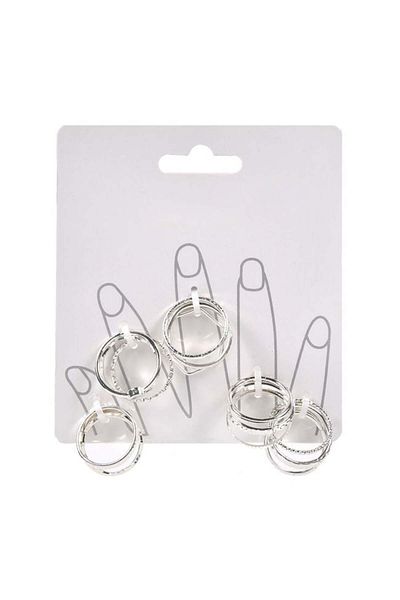 OEM Set of 15 Women's Rings with Strass Pattern, Silver - Size: M