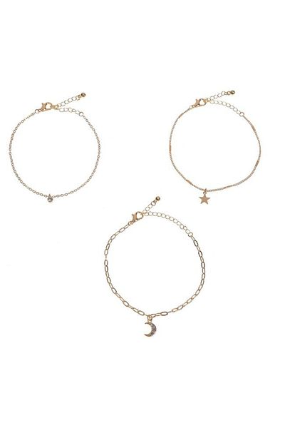 OEM Set of 3 Women's Bracelets with Rhinestones Moon Star, Gold