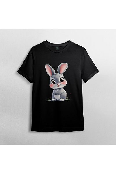 Pixxa Cute Rabbit Unisex 100% Cotton Crew Neck T-Shirt Model 1