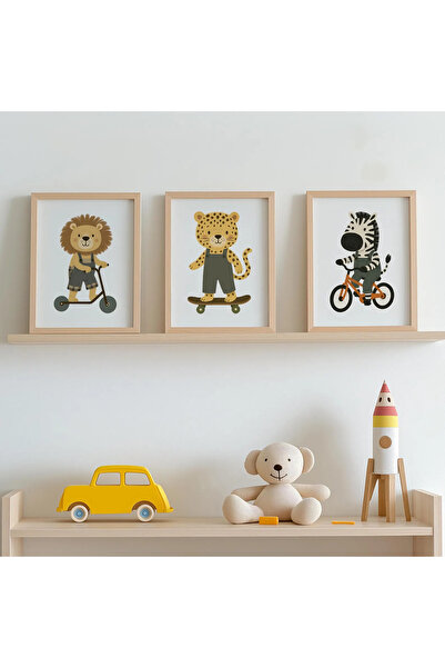 Home 3'lü Safari Tema Çocuk Odası Poster Seti Çerçevesiz Çocuk Odası Dekoru