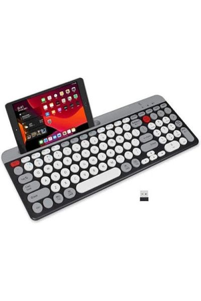 divendi-ro Wireless keyboard with bluetooth and tablet/phone support, Black-Alb-Grey - Black