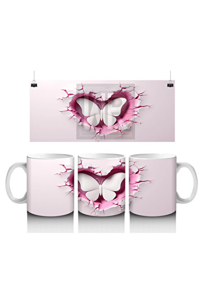 Wisdom Rain فراشة بيضاء تحلق من الأرض المتشققة على شكل قلب - كوب قهوة مطبوع