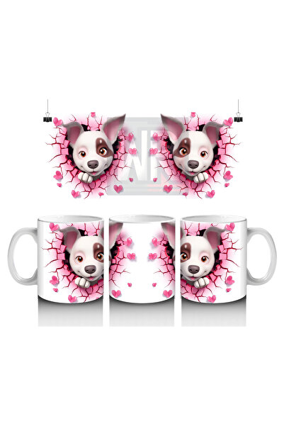 Wisdom Rain كلب لطيف ينظر من خلال الأرضية المتشققة مع زهور وردية - كوب قهوة م...