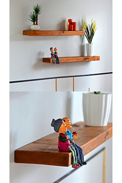 AHŞAP ÖTESİ 2'li Doğal Ahşap Duvar Rafı Seti – 50x14cm – Gizli Askı Sistemli ...
