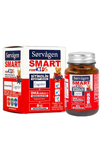 Sorvagen Smart Kids Sitikolin DHA Omega 3 ve Vitamin B12 60 Kapsül Takviye Edici Gıda