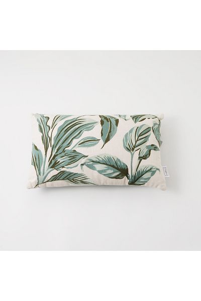 Boutique Blanche rectangular cotton pillow with leaves embroidery, green 45*35*15cm