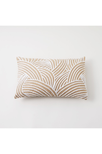 Boutique Blanche وسادة قطنية مطرزة بالخيط 45*35*15 سم، بيج