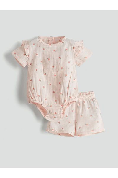 LC Waikiki Lcw Baby Floral Snapback Bodysuit and Shorts 2-Pack