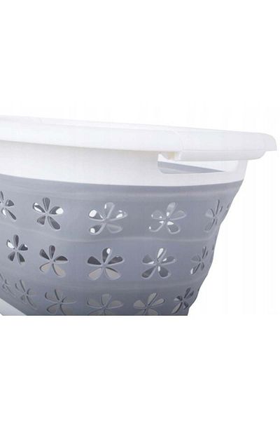 divendi-ro Collapsible laundry basket made of plastic with silicone, Capacity 25L - Grey/White