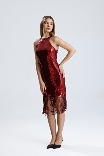 Sense Lined Tassel Sequin Dress – Star of Sparkling Nights | Elb36190 Claret Red