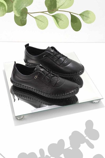 Bambi Czarne oryginalne skórzane damskie buty casualowe K01272000403