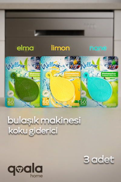 Wellnax 3 Adet Bulaşık Makinesi Koku Giderici - Üç Farklı Koku - Uzun Süre Etkili! - Kolay Kullanım -