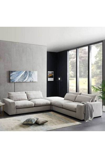 BIZ NAS Gray Velvet Sofa with Swedish Wood