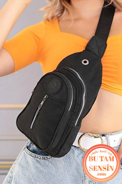 Bu Tam Sensin Siyah Unisex Su Geçirmez Krinkıl Kumaşlı Fermuarlı 3 Bölmeli Ça...