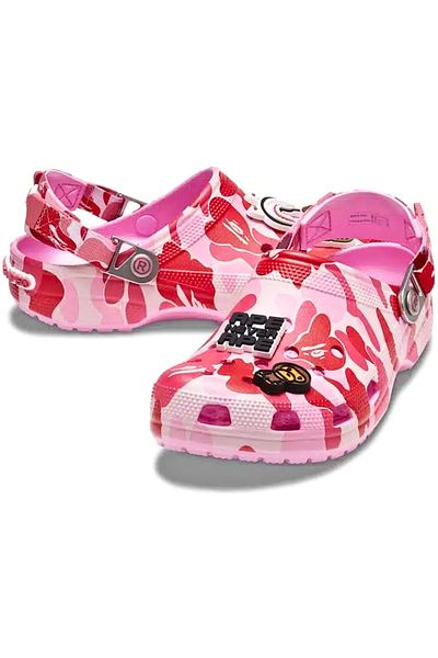 Crocs Classic Clog x BAPE ABC Camo Pink Collaboration with Jibbitz Charms