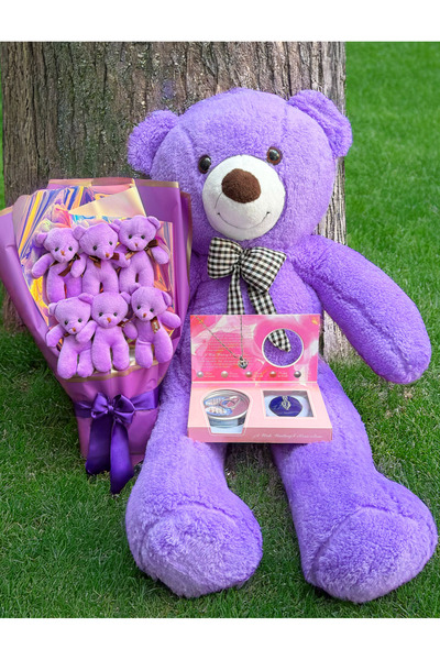 Linalux Gifts Sevgiliye Hediye Mor Ayıcık Buketi 80cm Mor Ayıcık ve İstiridye...