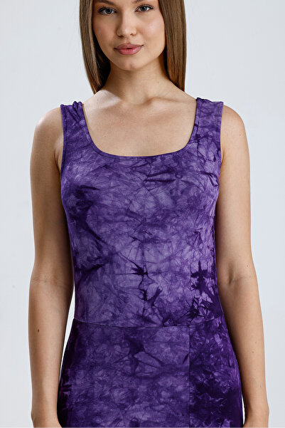 Sense Sleeveless Square Necklace Knitted Viscosse Dress |   Elb36253 Purple Tie Dye