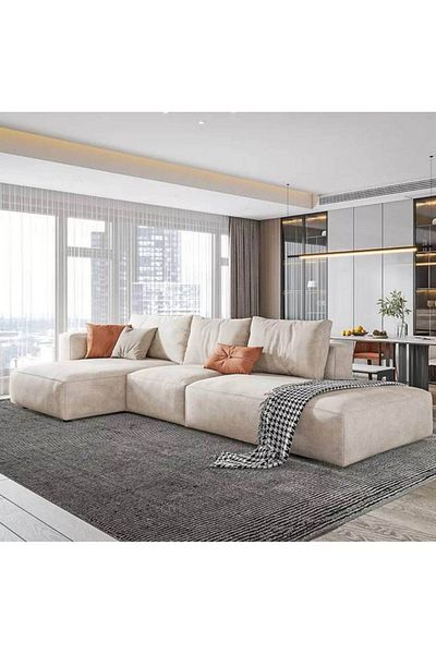 BIZ NAS Corner Sofa Wood and Beige Fabric