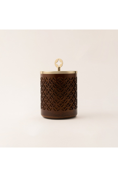LA MESA meduim wooden container in gold 12*12*20 Cm
