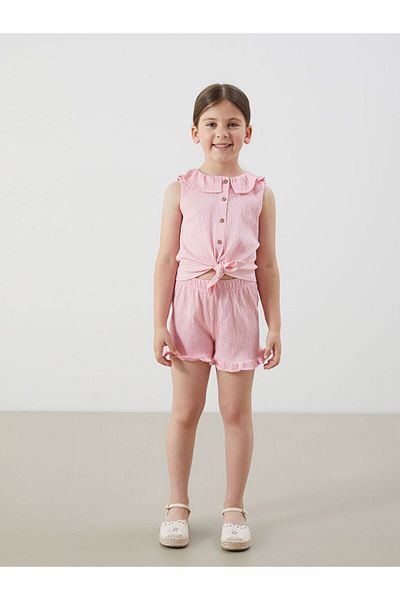 LC Waikiki Lcw Kids Button Girls Blouse and Shorts 2 Pcs