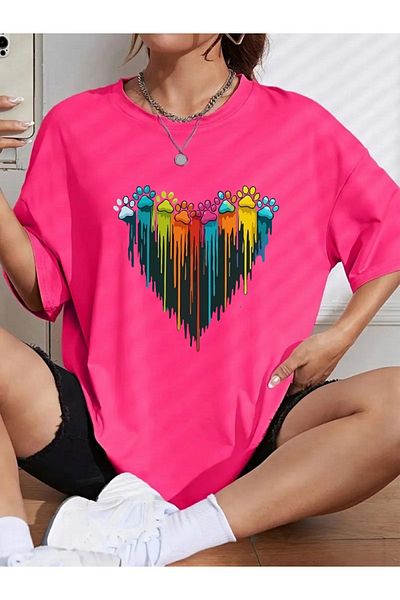 FAEL LİFE Women / Girls Wide Cut Thsort Owersiz Color Patiler Printed