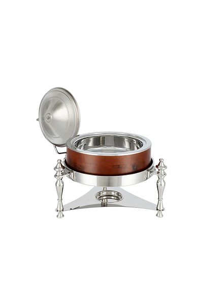 LA MESA Woood Pot Chaffing Dish With Side Hanger - 5L - Nickel Plated