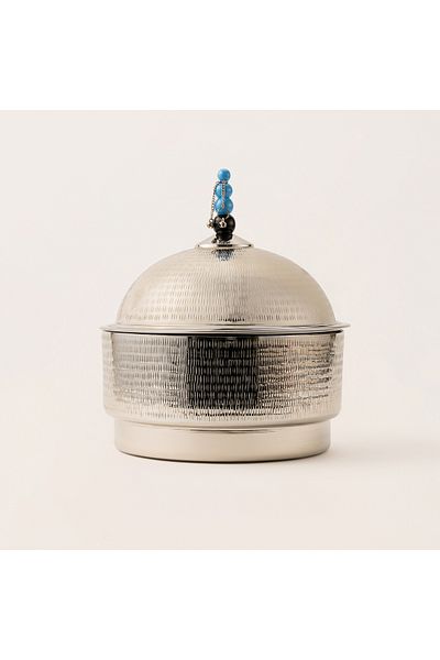 LA MESA silver metal food server with stand 11*11*27 Cm