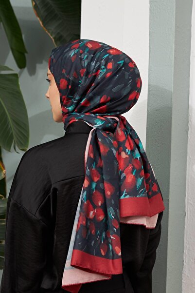 İpekhan Ipekhan Botanical Series - Μαύρο κόκκινο βαμβακερό σάλι βισκόζης 3023-14