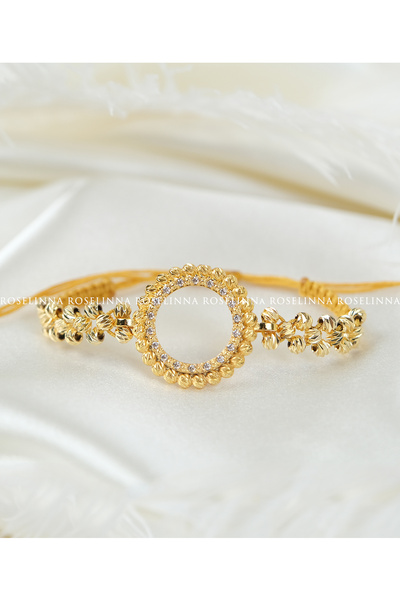 ROSELİNNA Gold Drawstring Adjustable Quarter Bracelet Model, Dorika Beaded Quarter Frame Bracelet
