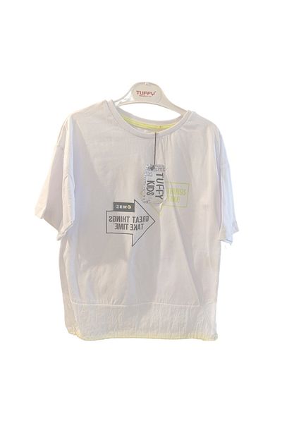 Boğazören Boys' Summer Double Suit White Printed T-Shirt + Black Shorts (Age 10-13) Summer Sports Style