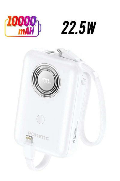 FONENG PX105 10000mAh Mini Power Bank – Compact with 2 Built-in Cables and 22.5W Fast Charging