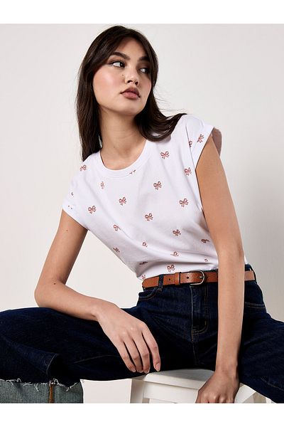 Apricot T-shirt Mit Schleifenprint