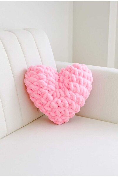 NURDAY Modern Kalpli Yastık – El Örgüsü, Romantik Dekoratif Kırlent Sevgililer Günü Hediyesi (25x20)