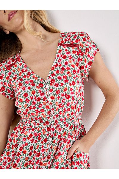 Apricot Ditsy Floral Button Down Midikleid