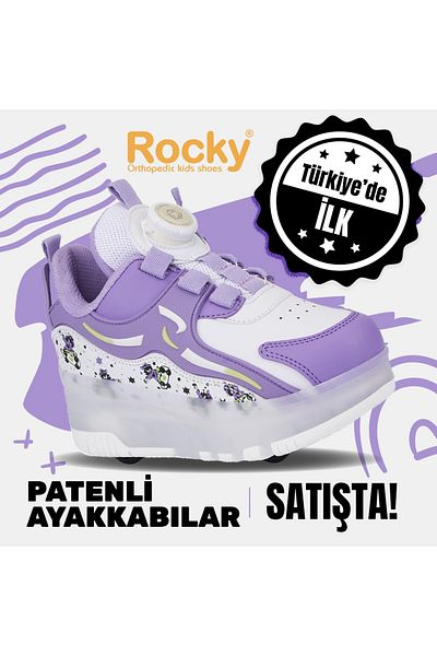 ROCKY SPORT أحذية رياضية للأطفال مزودة بعجلات مضيئة وأحذية مريحة باللون الأرجواني ذات 4 عجلات