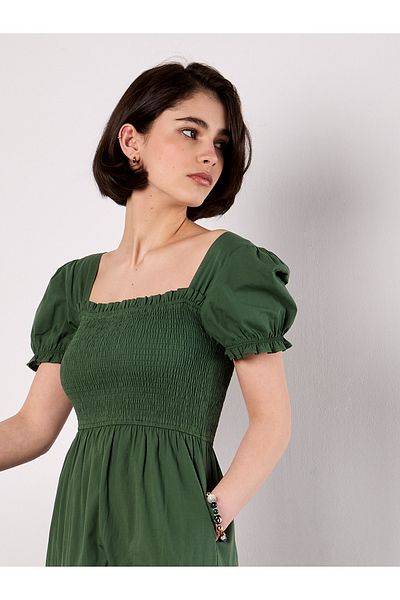 Apricot Milchmädchen Baumwoll-Midi-Kleid