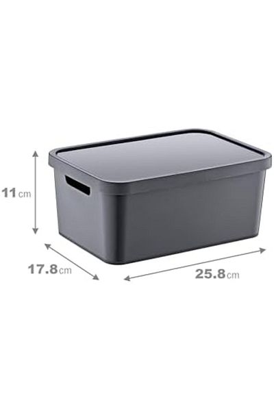 Mena Rise Şirinshop Set of 4 Stafi Multi-Purpose Box with Lid Anthracite 4,5 Lt - Anthracite, Multi-Purpose Box
