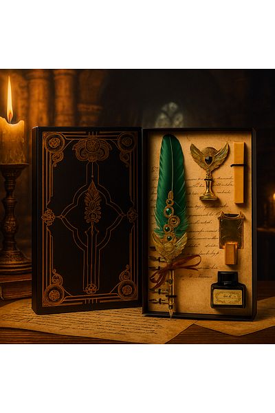 Art Tone Art Elegant Fountain and Calligraphy Dip Pen Set 10 Piece Antique Series Green