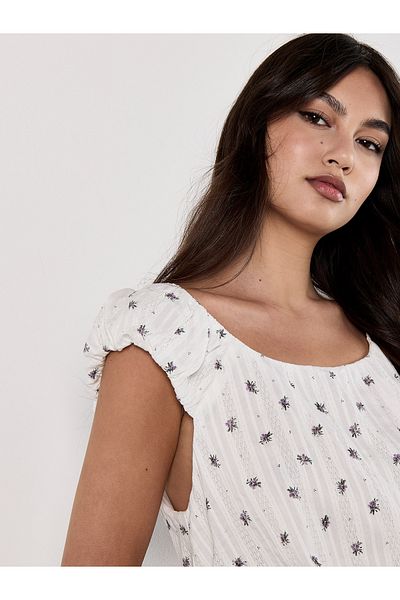 Apricot Blumenmuster-top Mit Bubble-saum