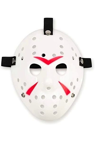 PRATİKOBA White Color Red Stripes Full Face Hockey Jason Mask Hannibal Mask